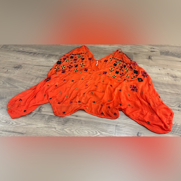 Free People “Music in Time” Embroidered Boho Top – Orange | Size Large - Picture 3 of 6